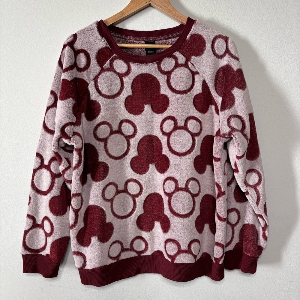 Disney Minimalist Burgundy Mickey Mouse Soft Fleece Sweater Size XL